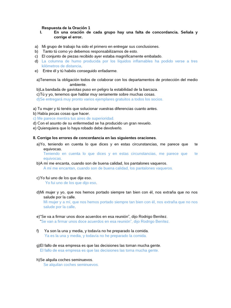 Respuesta de la Oración 1 | PDF
