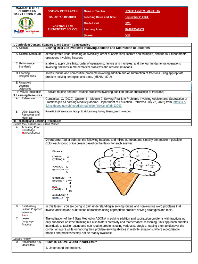 MATATAG DAILY LESSON PLAN Math 5 Week 6 September 2 6 2024 2 | PDF