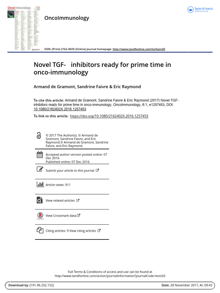 TGF-β Inhibitors in Onco-Immunology | PDF | Transforming Growth Factor ...