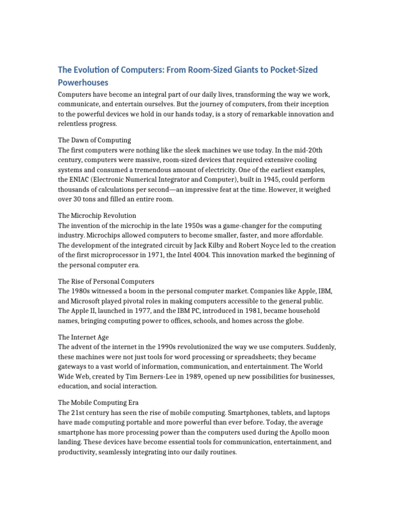 Evolution of Computers | PDF