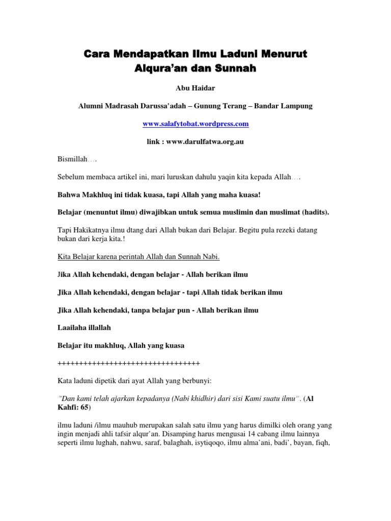 Cara Mendapatkan Ilmu Laduni Menurut Alquran Dan Sunnah