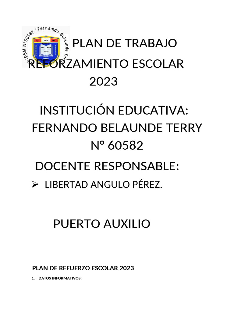 Plan de Refuerzo Escolar 2023 | PDF | Evaluación | Crecimiento personal ...