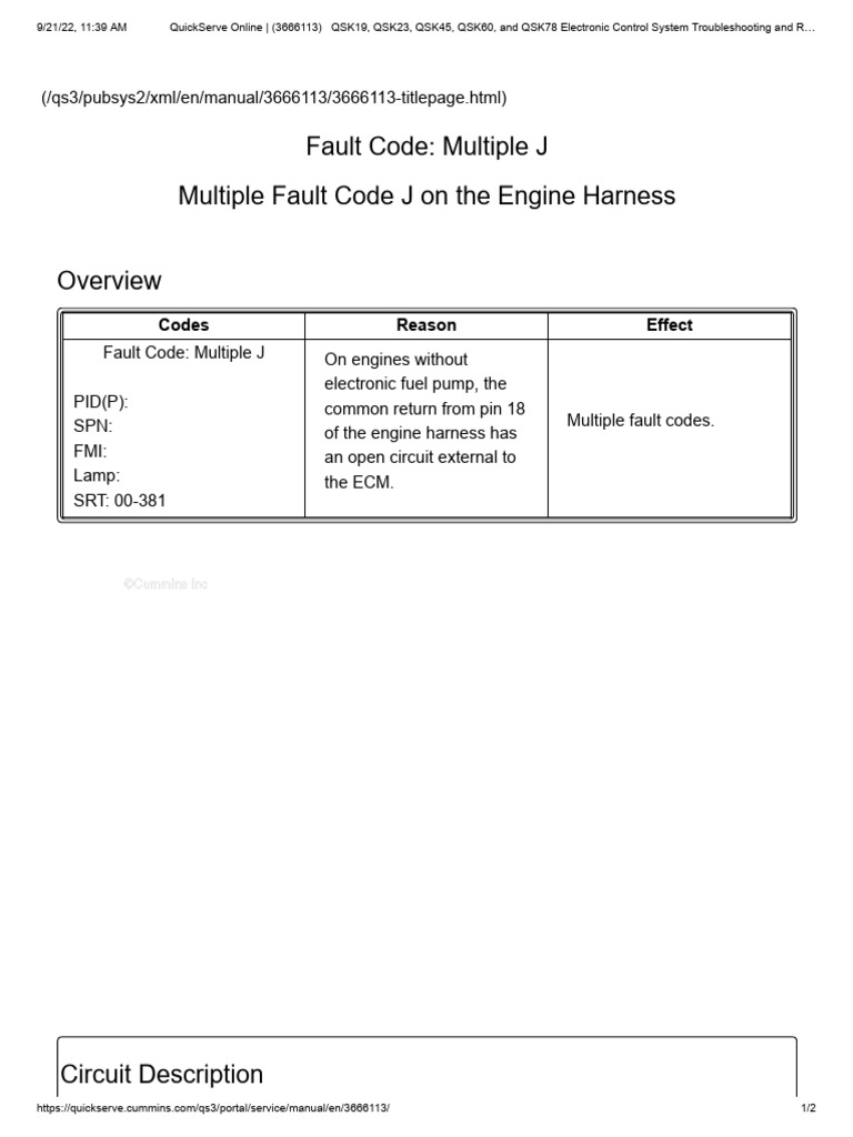 Multiple Fault Code J On The Engine Harness | PDF