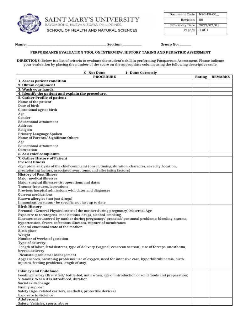 ISO Pediatric Assessment | PDF