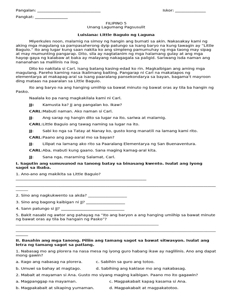 Summative Test Filipino 5 Pdf