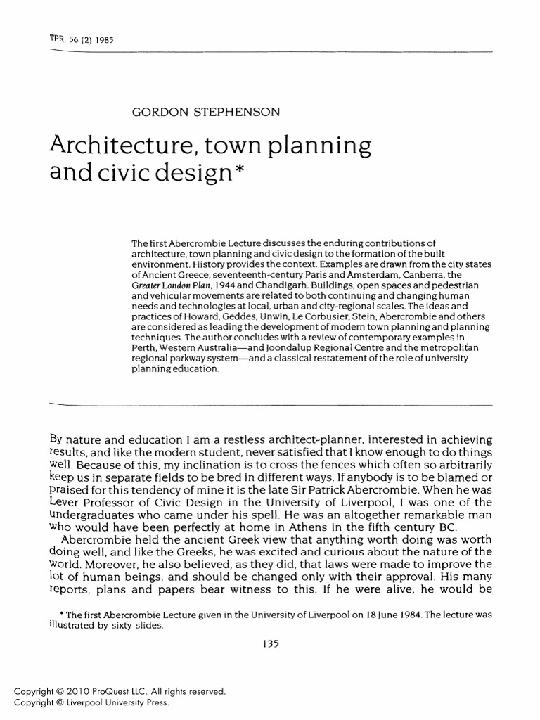 Architecture, Town Planning and Civic Design | PDF
