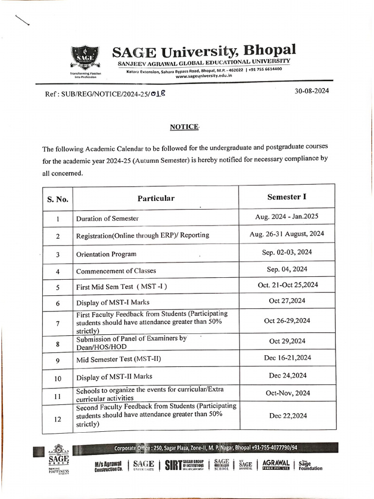 Autumn Academic Calendar 2024 25 PDF