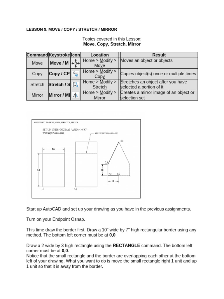 Lesson 9. Move, Copy, Stretch & Mirror | PDF | Computing