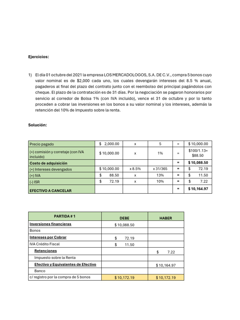 Ejercicios de Inversiones Financieras Corto Plazo | PDF | Compartir ...