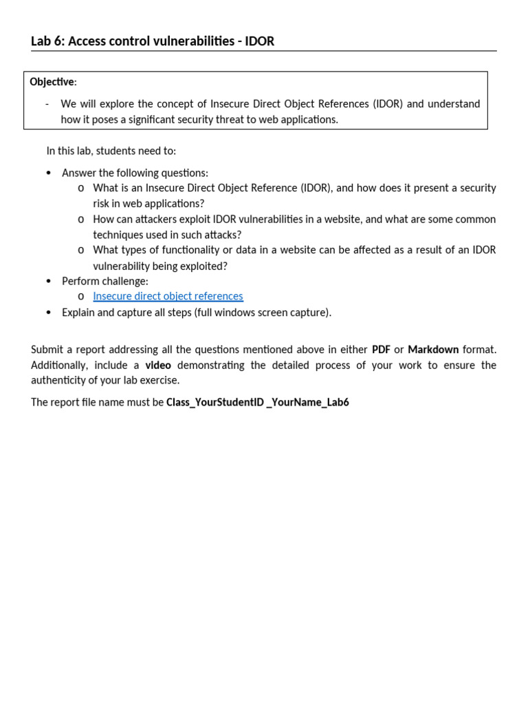 Lab6 Access Control Vulnerabilities - IDOR | PDF