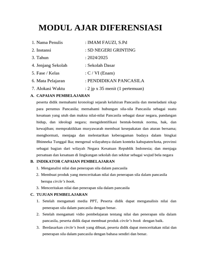 Modul Ajar Diferensiasi Pdf