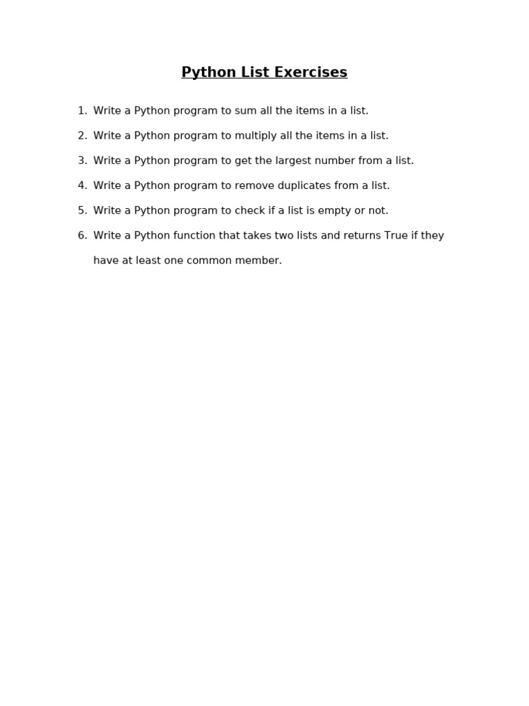 Python List Exercises | PDF