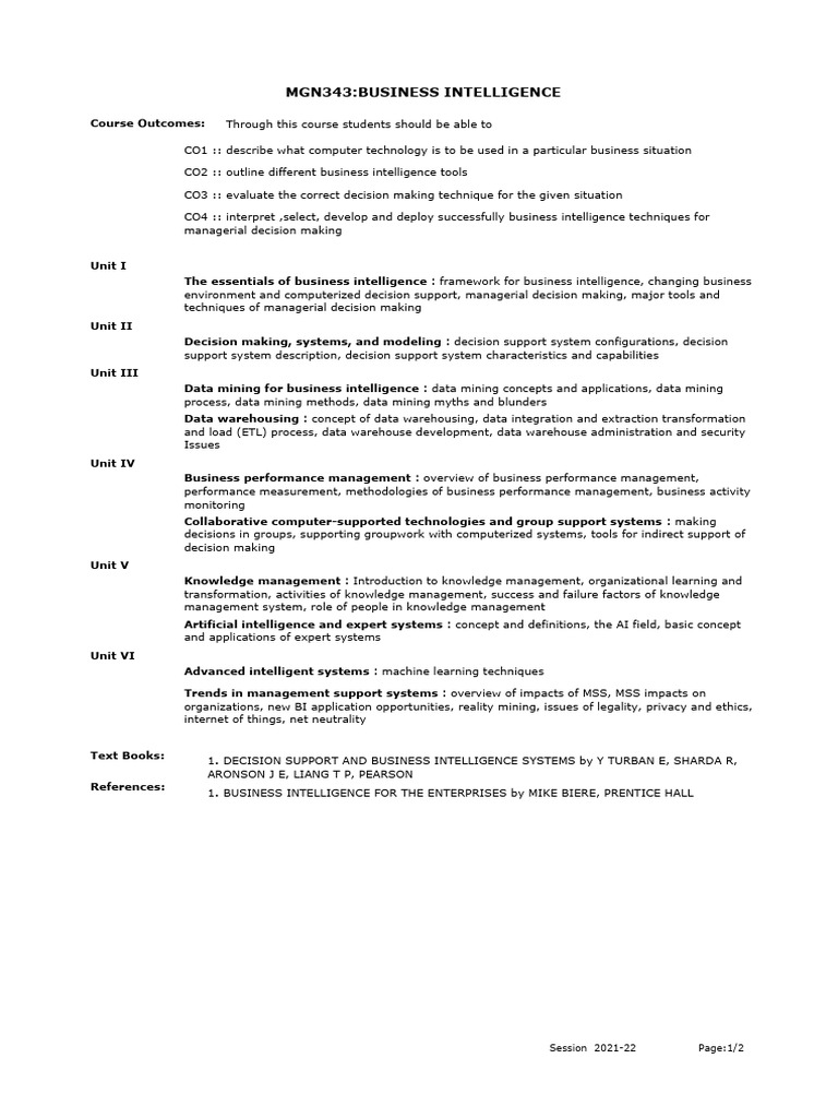 Business Intelligence Course Guide | PDF | Business Intelligence | Data