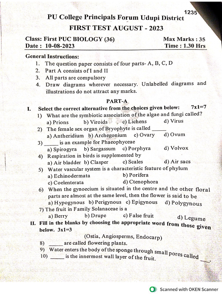 Bio Test Papers | PDF