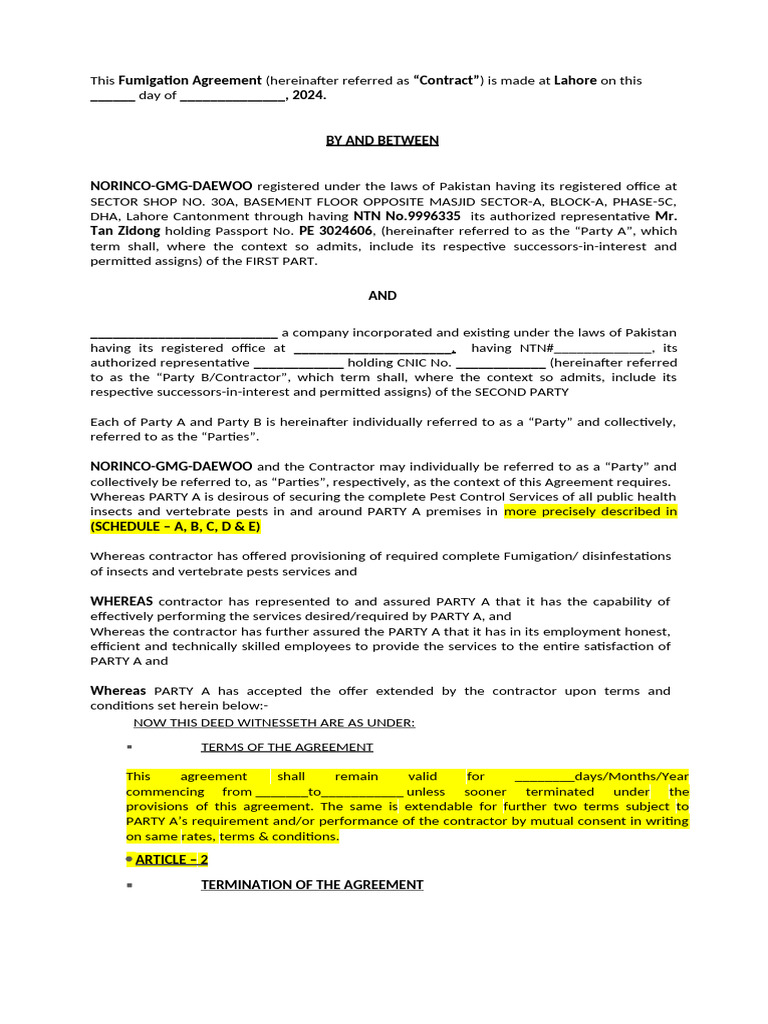 This Fumigation Agreement | PDF