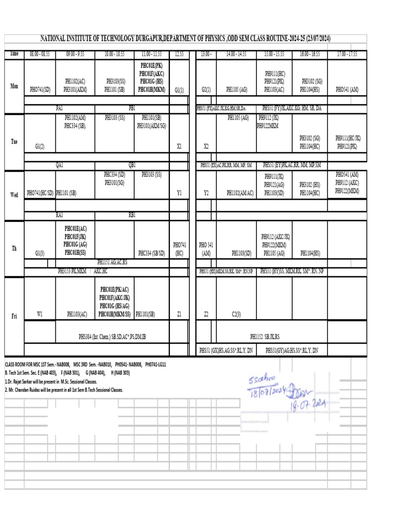Class Routine - 18.07.2024 - Teachers | PDF