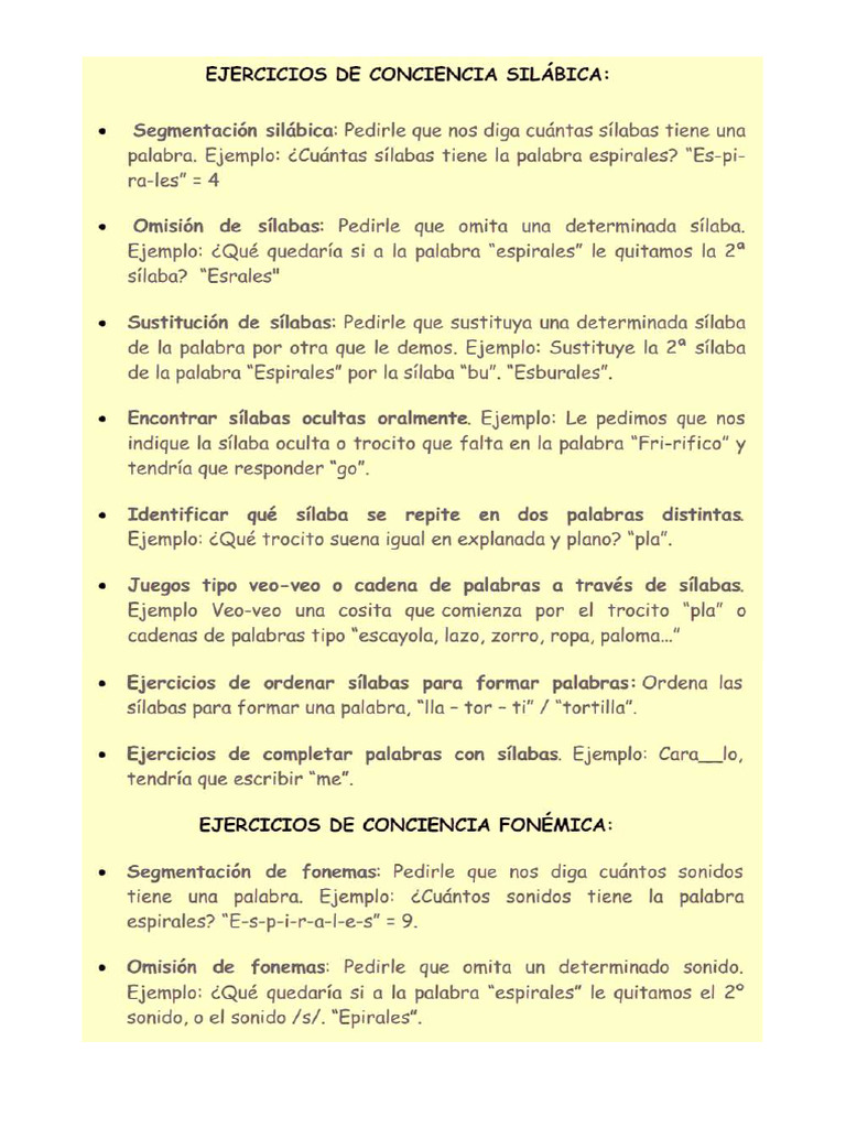 Ejercicios de Concienciación Silábica | PDF