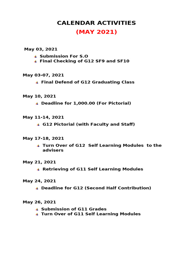 Calendar activities pdf