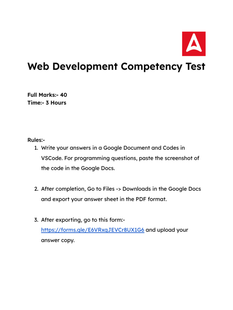 Web Development Competency Test | PDF