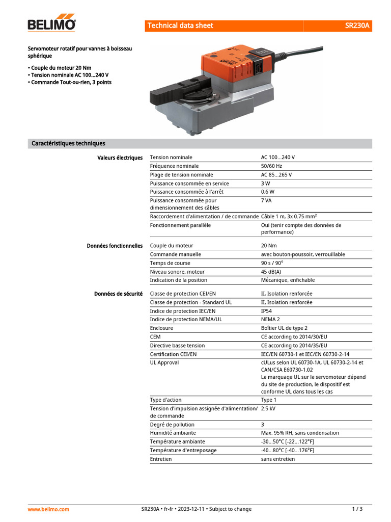 Belimo SR230A Datasheet FR-FR | PDF