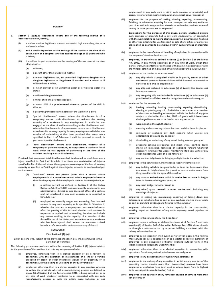 FORM IV Abstract Under Workmen's Compensation Act, 1923 | PDF