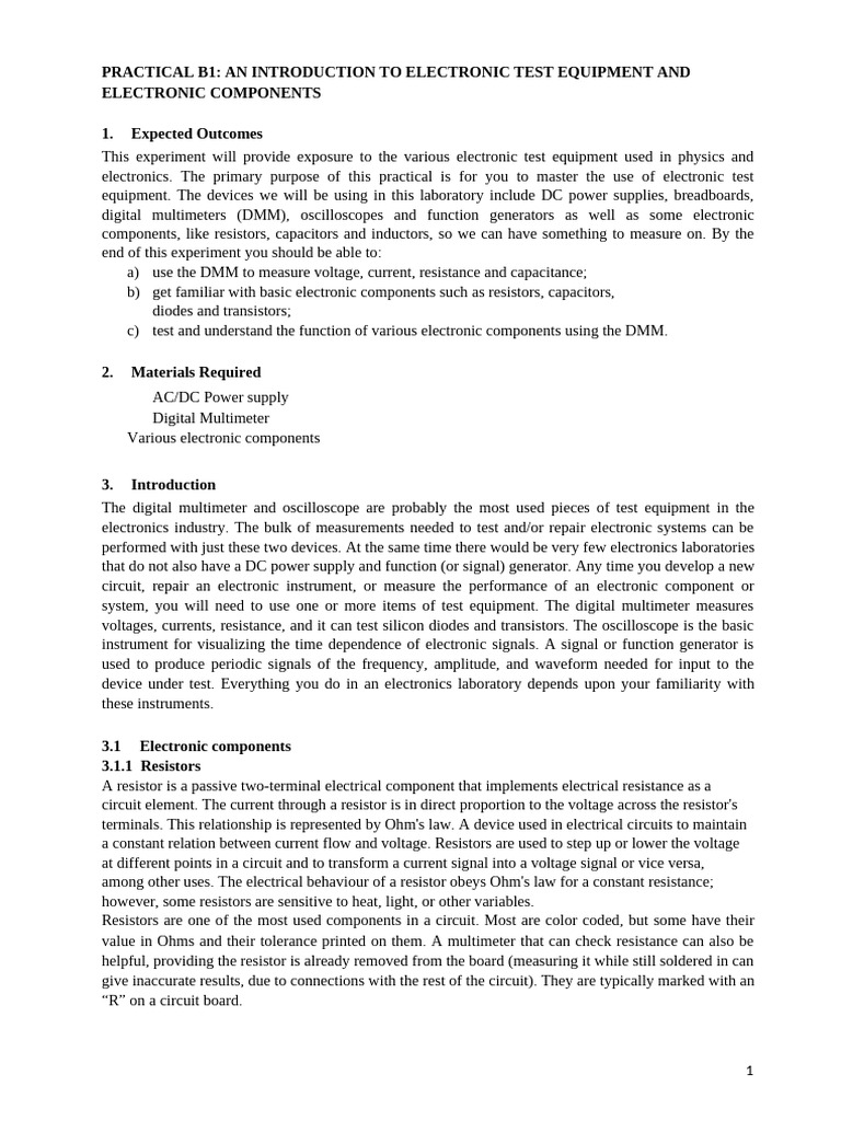 Practical b1 - An Introduction To Electronic Test Equipment and ...