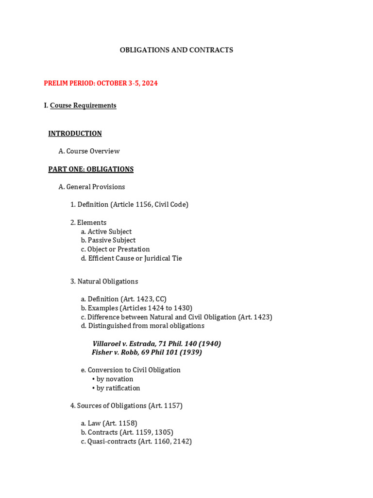 Obligations and Contracts Overview 2024 | PDF | Annulment | Offer And ...