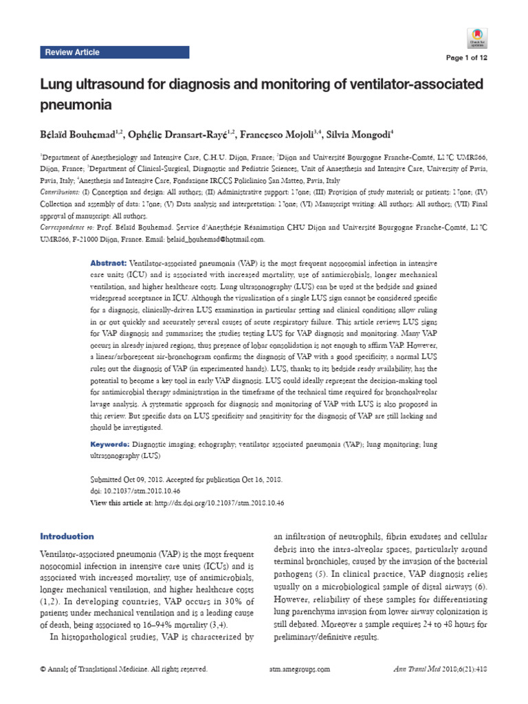 Lung Ultrasound For Diagnosis and Monitoring of Ventilator-Associated ...