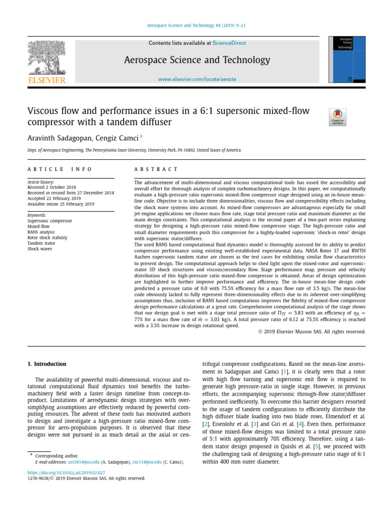 Viscous flow and issues in a 6 supersonic mixed-flow compressor with a ...