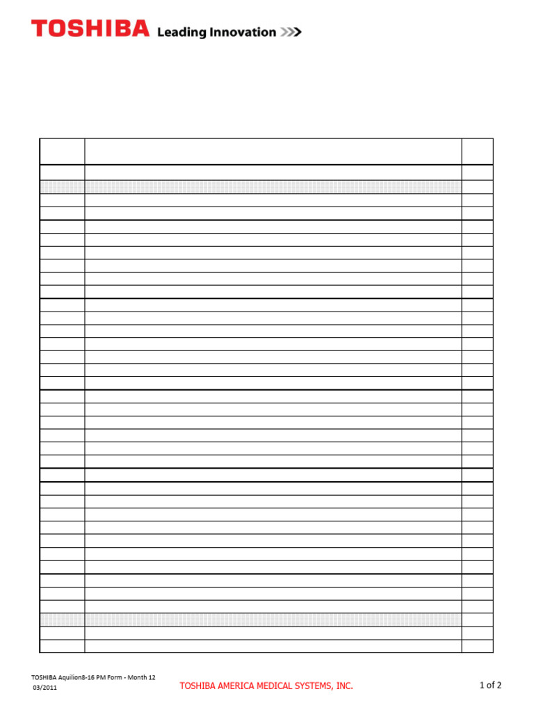 Toshiba CT Scanner Aquilion Checklist | PDF