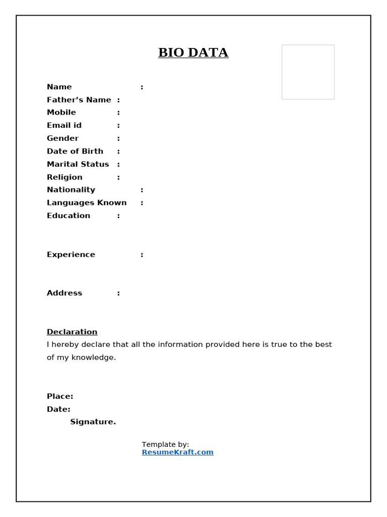 Bio Data Format 9 | PDF