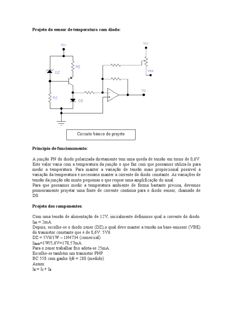 Projeto Do Sensor de Temperatura Com Diodo | PDF | Diodo | Transistor