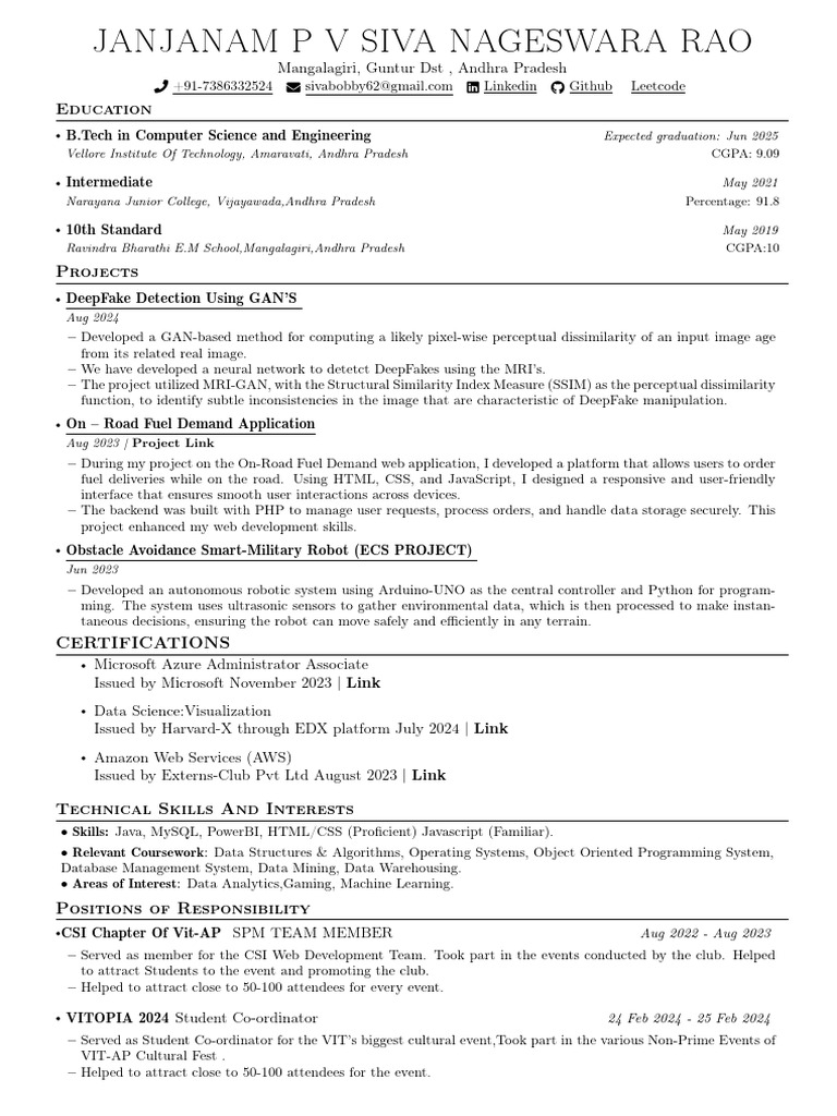 J.P.v.siva Nageswara Rao-Resume | PDF