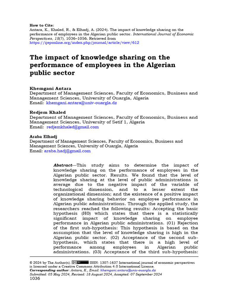 The Impact of Knowledge Sharing On The Performance of Employees in The ...
