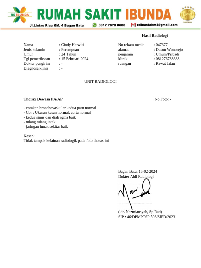 Hasil Radiologi | PDF