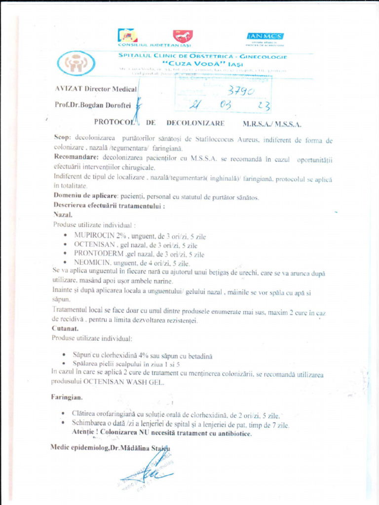 Protocol Decolonizare MRSA | PDF