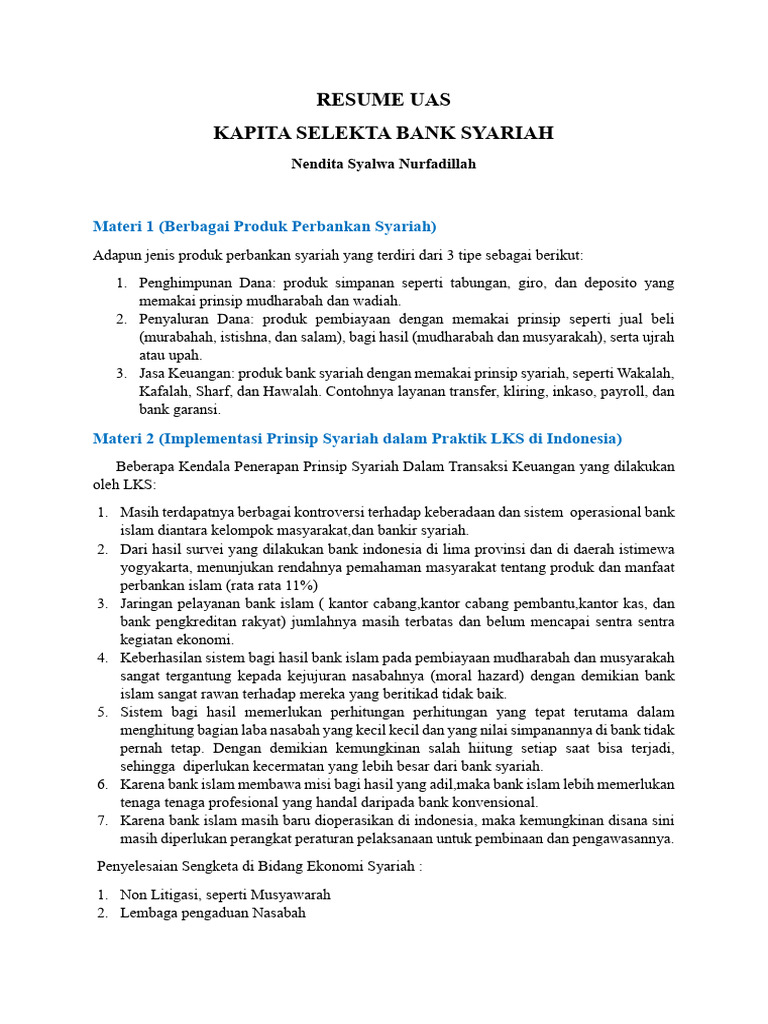 UAS - Resume Kapita Selekta BS - Nendita Syalwa | PDF