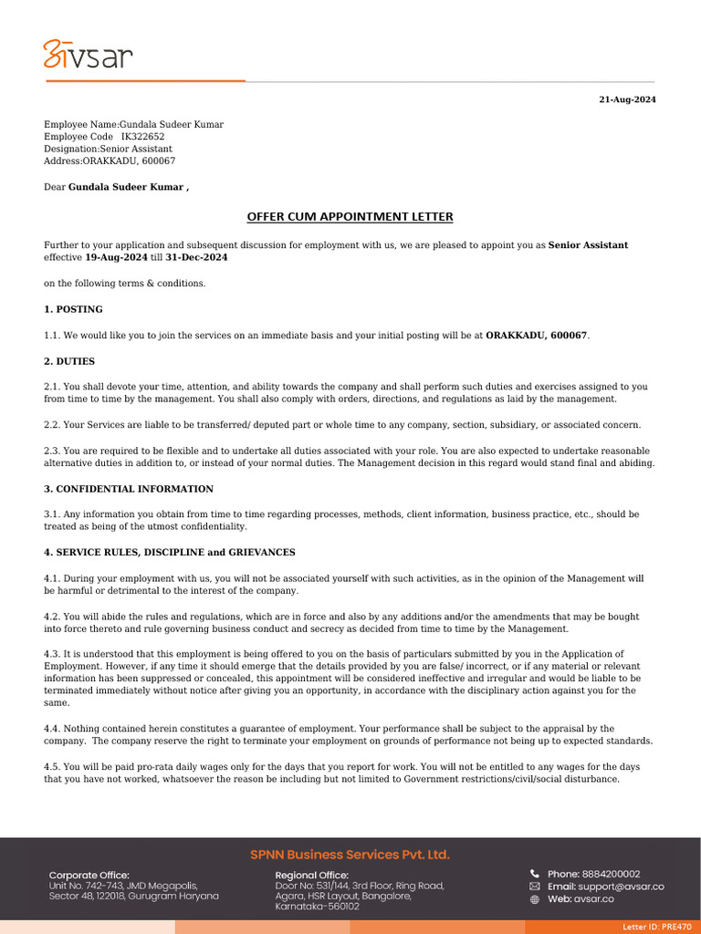 Offer Letter | PDF