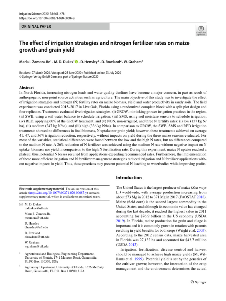 Effects of Irrigation and Fertilizer For Maize Cultivation | PDF | Soil ...