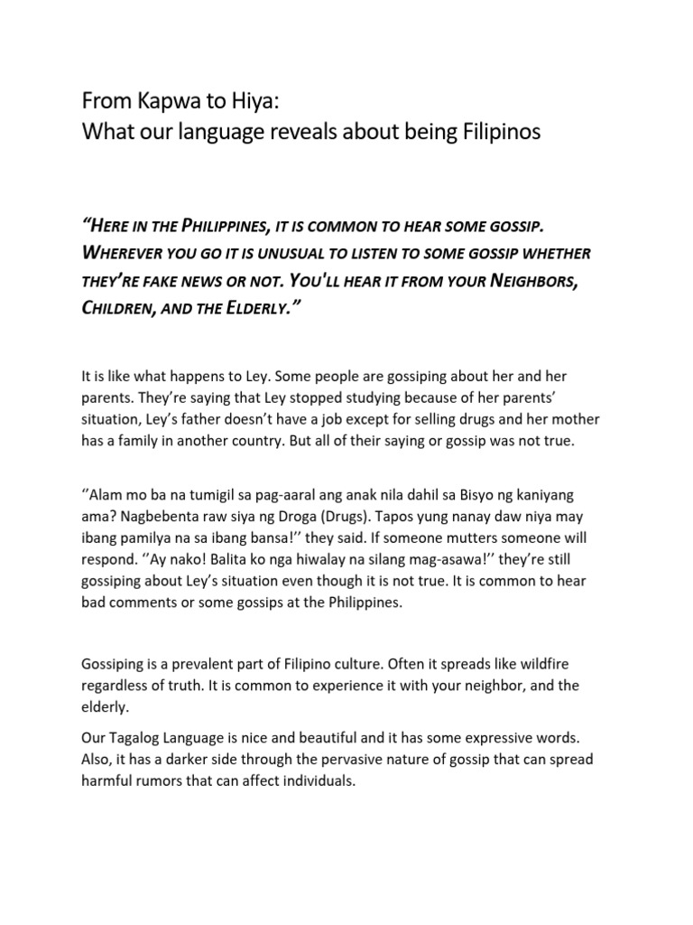 Filipino Culture: The Impact of Gossip | PDF