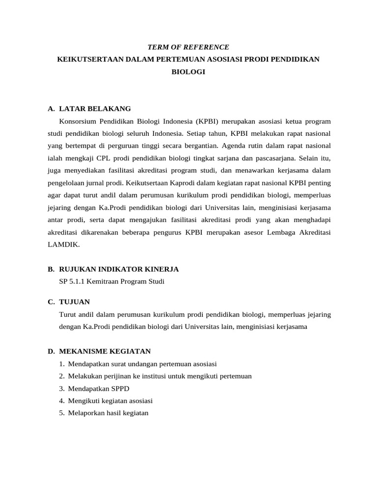 SP 5.1.1 Ikut Serta Asosiasi Prodi Pendidika Biologi | PDF