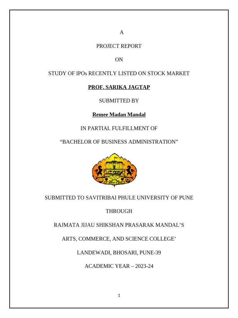 STUDY OF IPOs RECENTLY LISTED ON STOCK MARKET | PDF