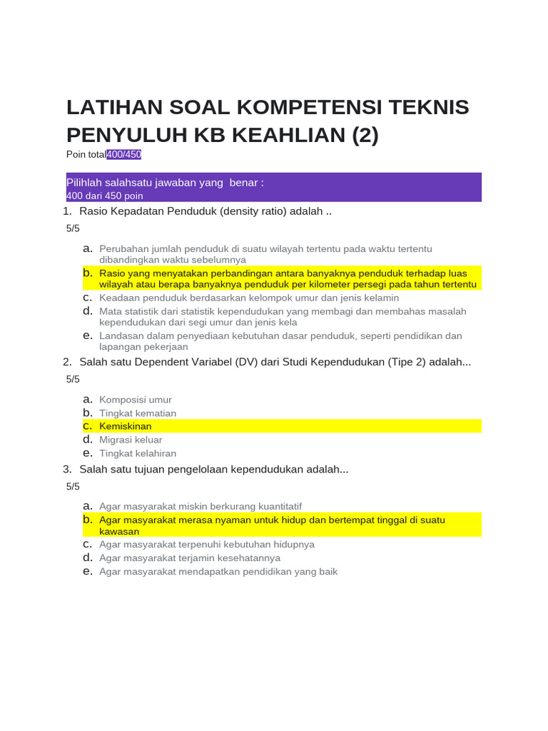 Latihan Soal Kompetensi Teknis Penyuluh KB Keahlian 2 | PDF