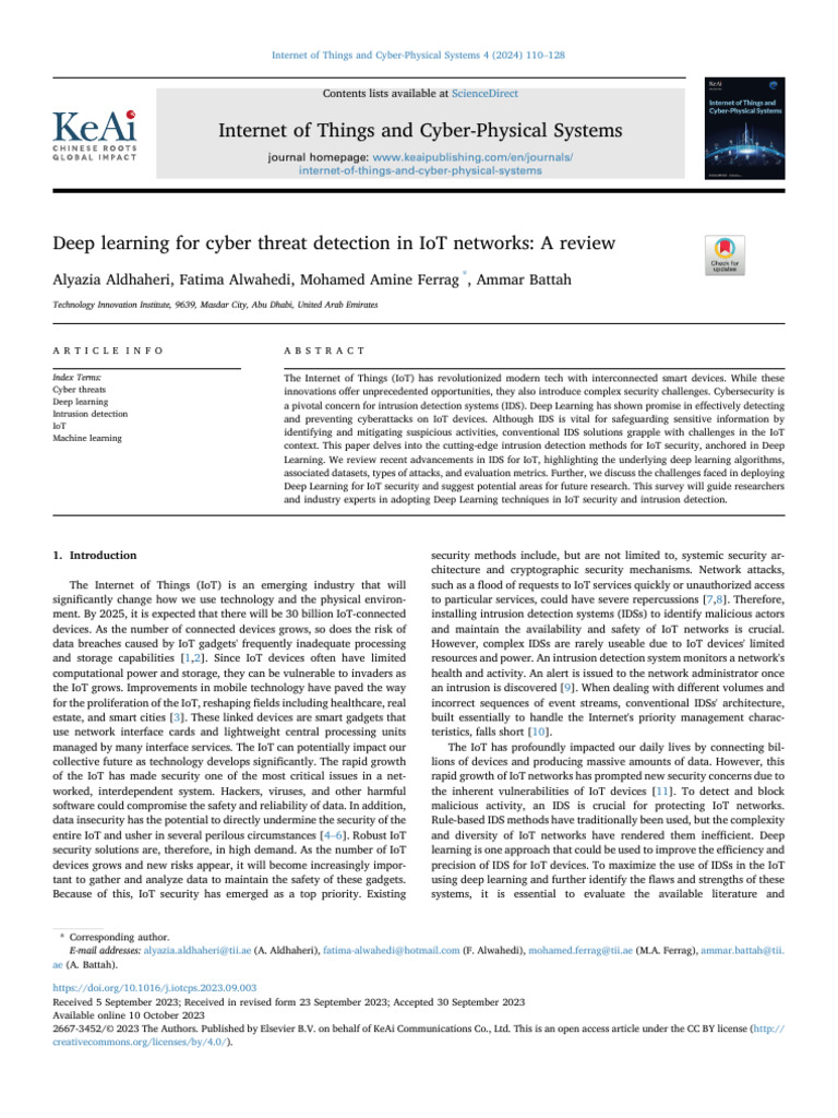 Deep Learning For Cyber Threat Detection I - 2024 - Internet of Things ...
