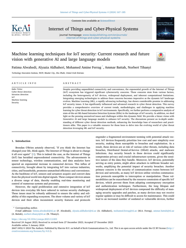 Machine Learning Techniques For IoT Security Curren - 2024 - Internet ...