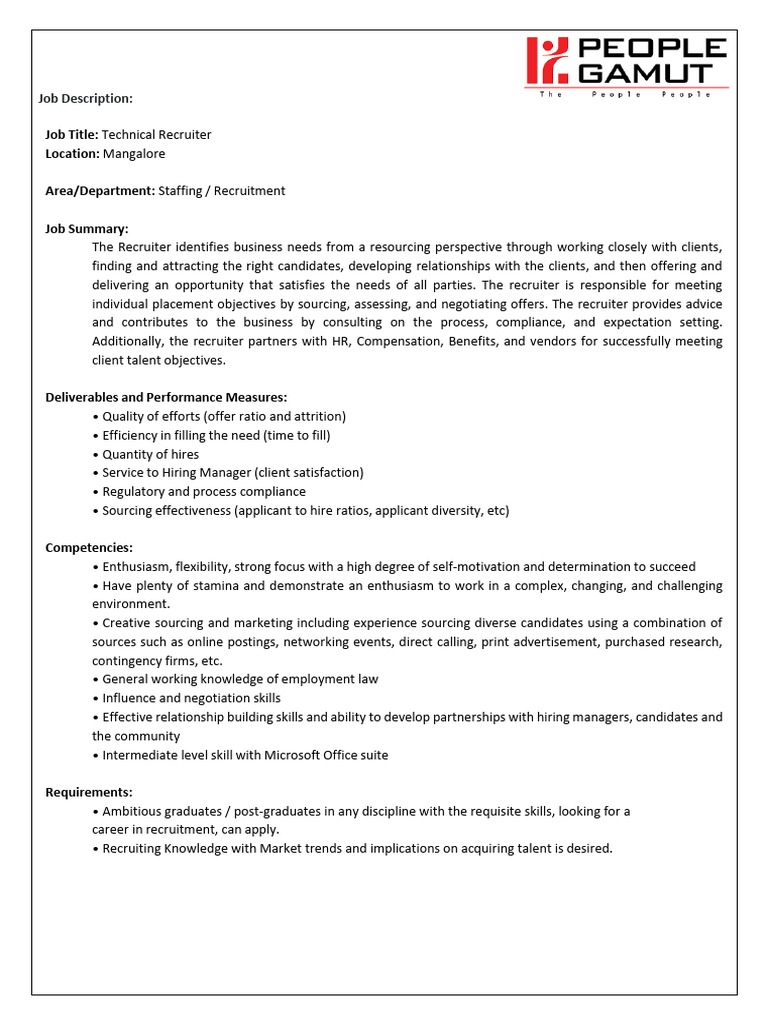 Technical Recruiter - People Gamut | PDF