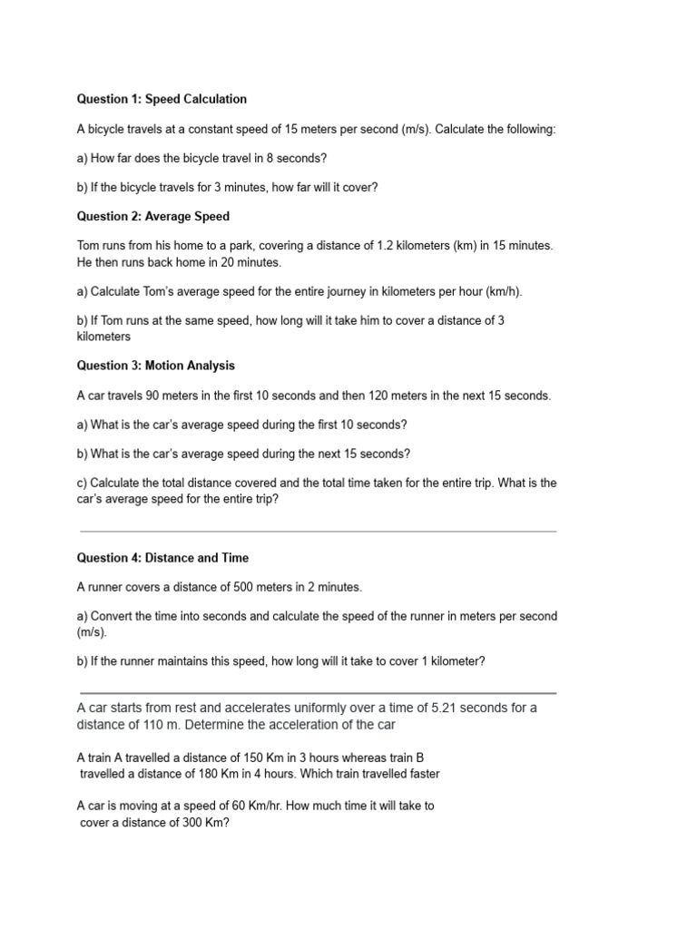 6 Class PDF Question | PDF | Speed | Acceleration