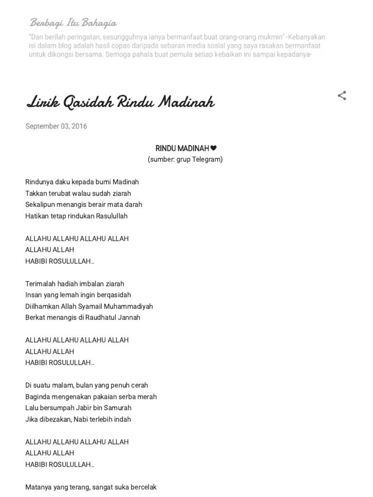 Lirik qasidah rindu madinah pdf