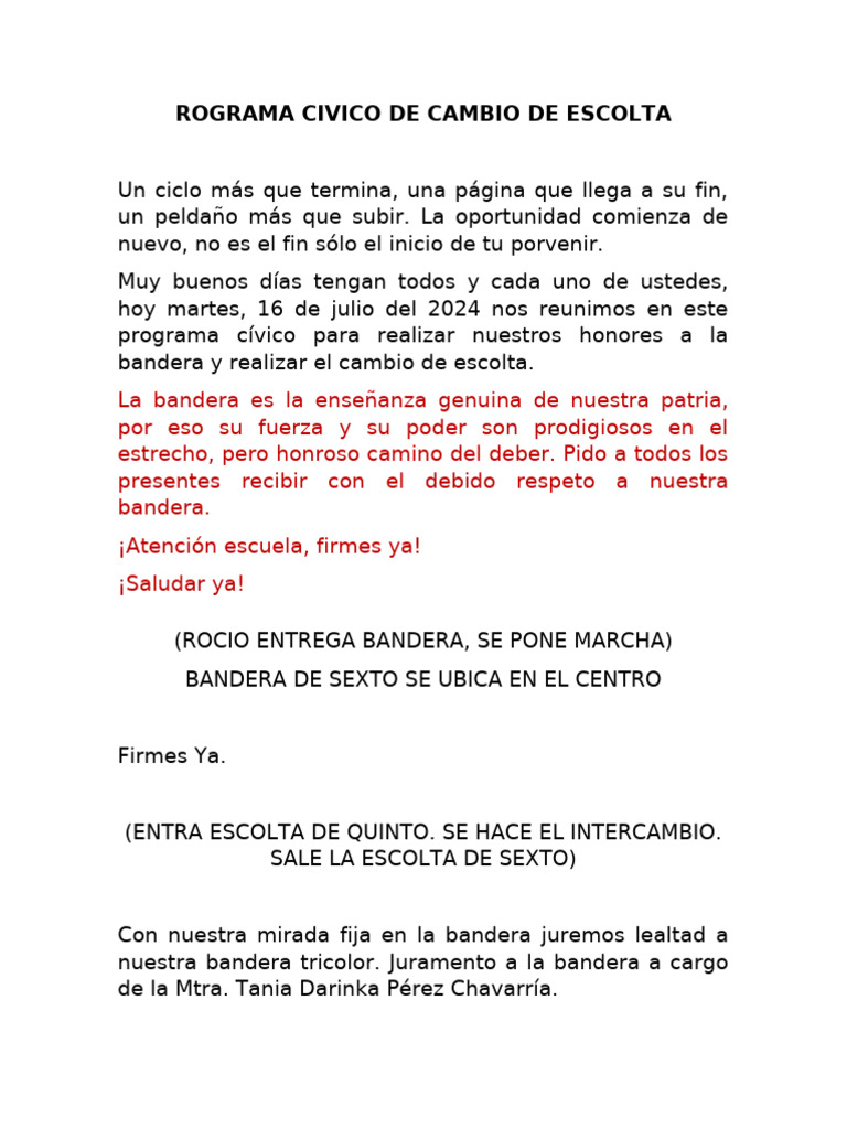 Programa Cívico: Cambio de Escolta 2024 | PDF