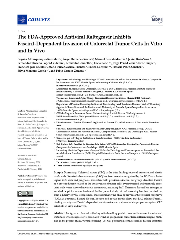 2021 The FDA Approved Antiviral Raltegravir Inhibits Fascin1 Dependent ...